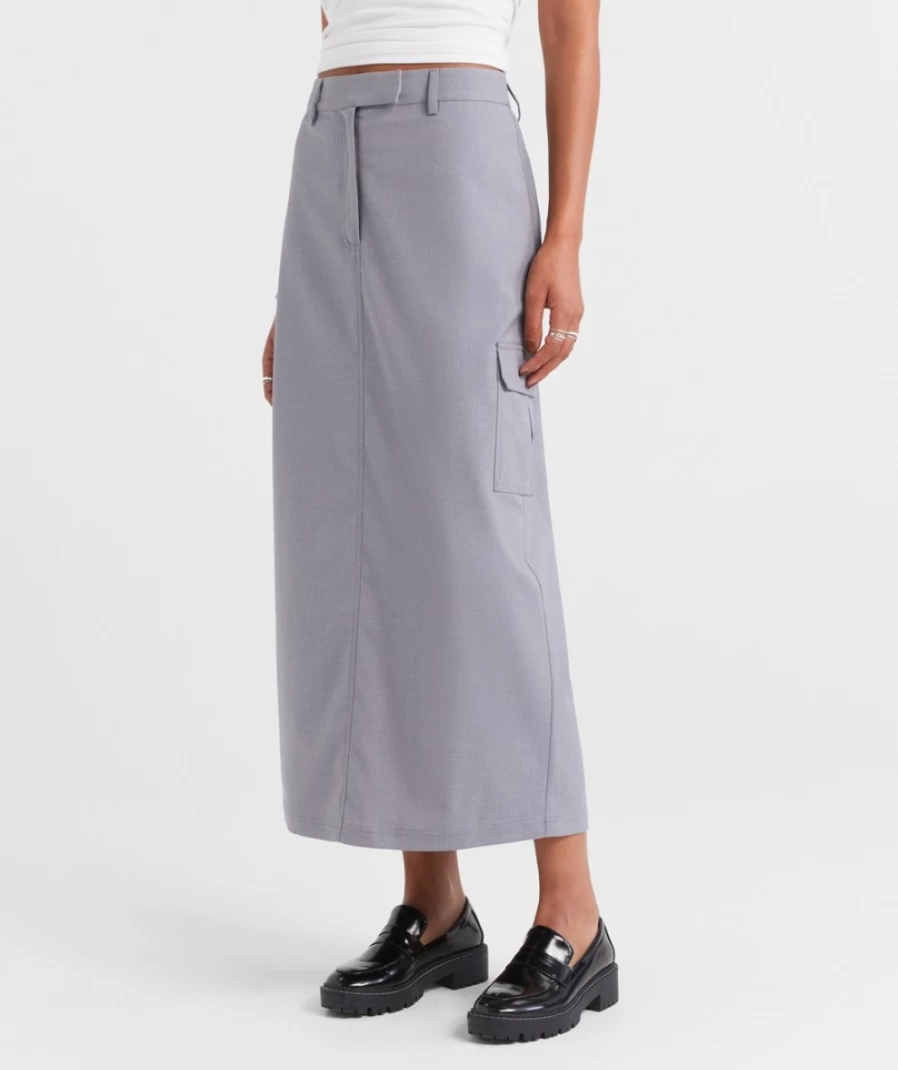 Sportsgirl Women's Grey Hailey Tailored Cargo Midi Skirt