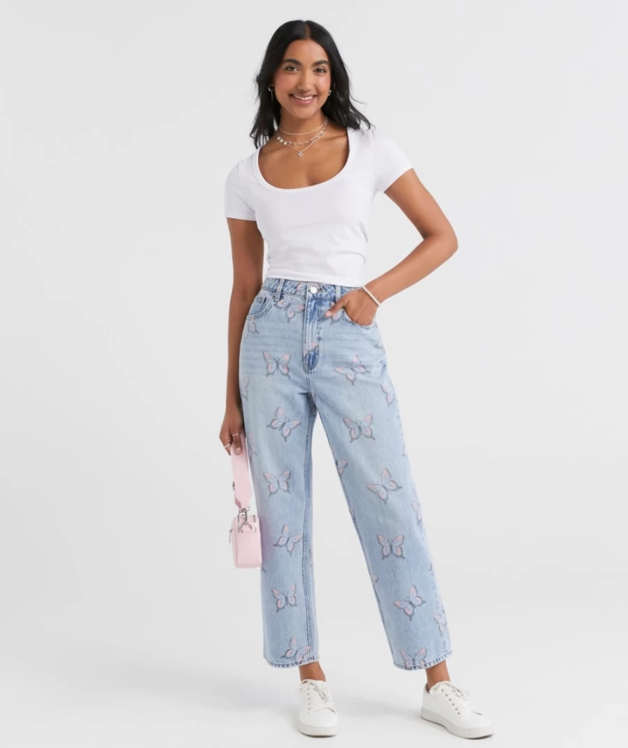 Sportsgirl Women's Butterfly Print Ed Straight Leg Jeans
