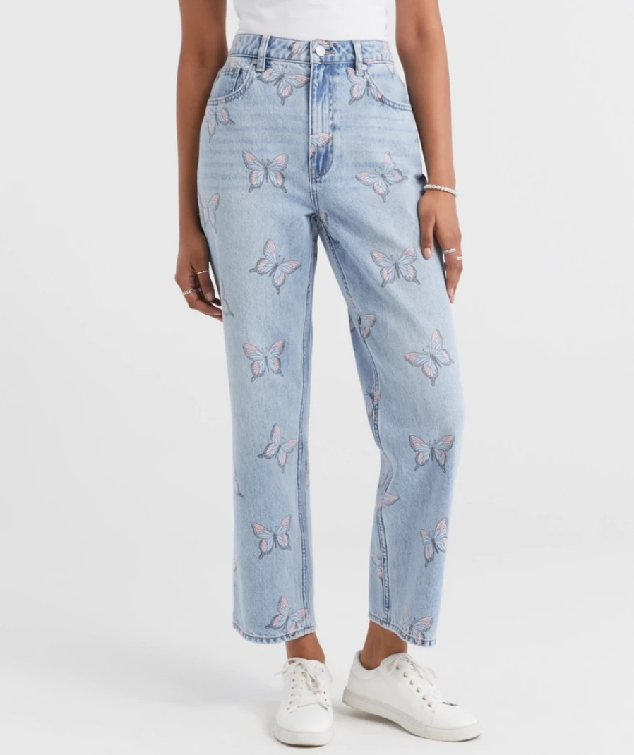 Sportsgirl Women's Butterfly Print Ed Straight Leg Jeans