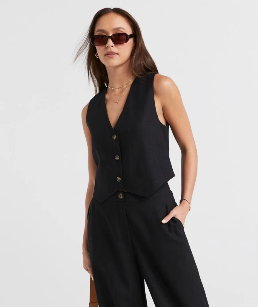 Women's Linen Blend Vest by Sportsgirl – Lightweight Summer Casual Top