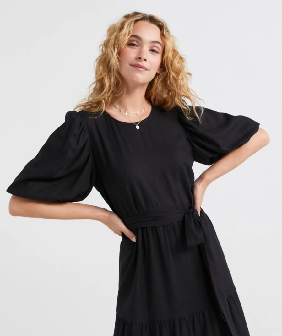 Sportsgirl Women's Elle Linen Blend Tiered Midi Dress - Breathable Summer Casual Dress