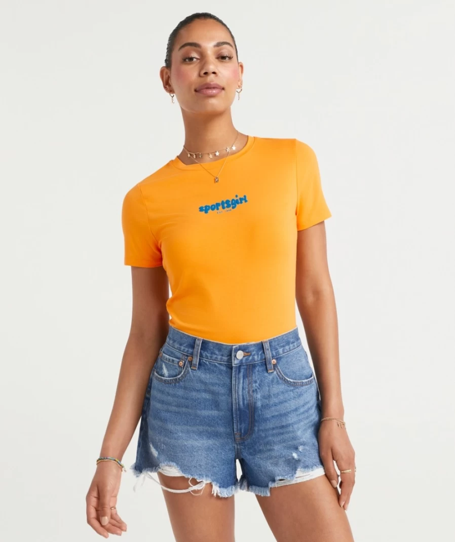 Sportsgirl Women's Rewind Bubble Logo Baby Tee - Vintage Inspired Casual Top