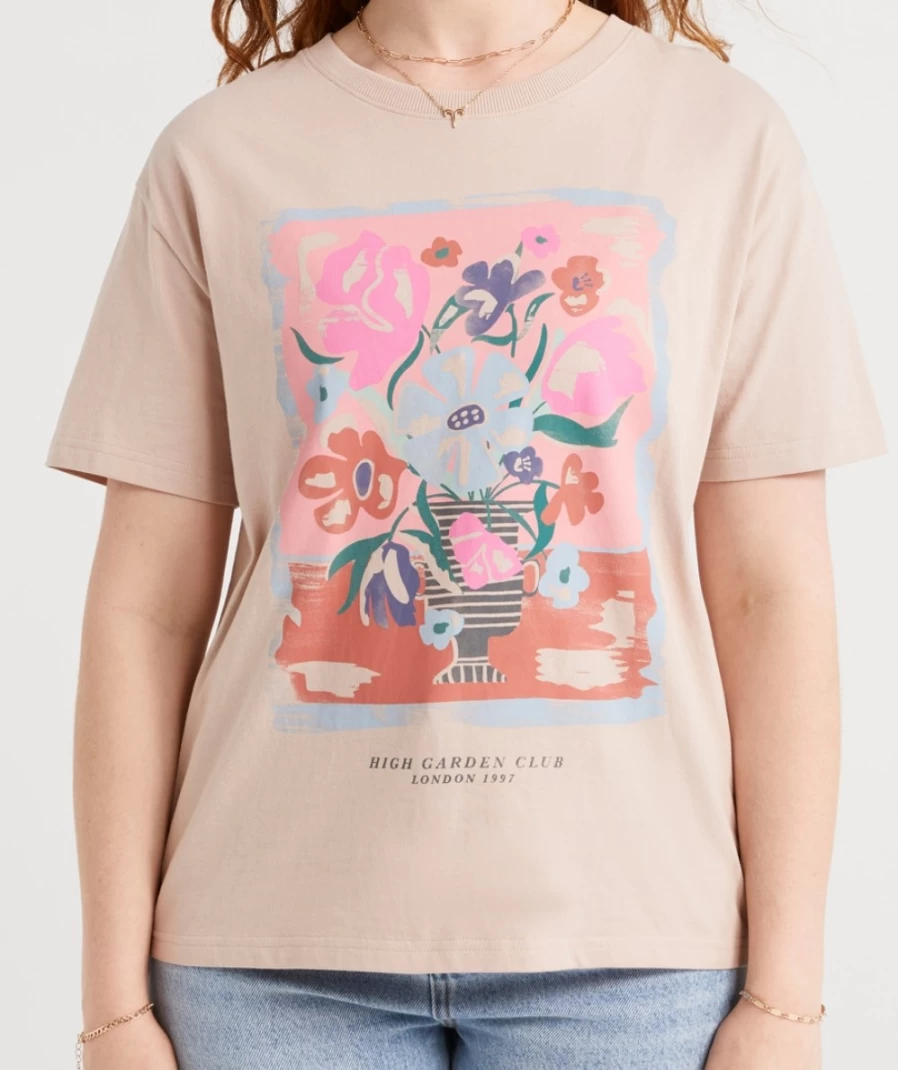 "Sportsgirl Women's Natural Floral Garden Graphic T-Shirt"