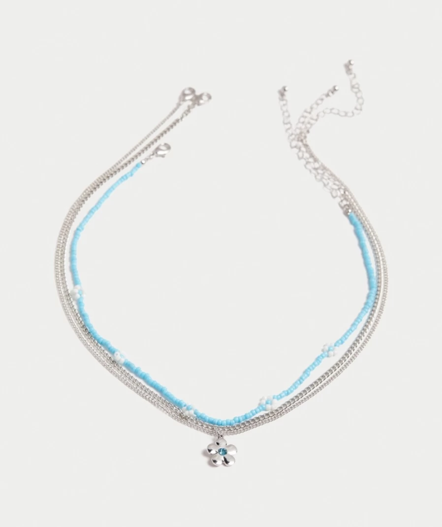 Rhodium Plated Blue Flower Bead Necklace for Women | Sportsgirl Fashion Jewelry