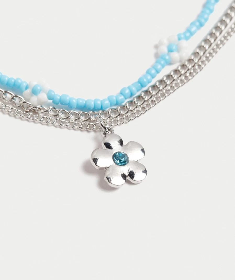 Rhodium Plated Blue Flower Bead Necklace for Women | Sportsgirl Fashion Jewelry