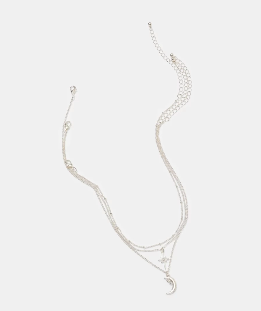 Sportsgirl Women's Silver Star & Moon Layered Necklace Pack - Elegant Celestial Jewelry