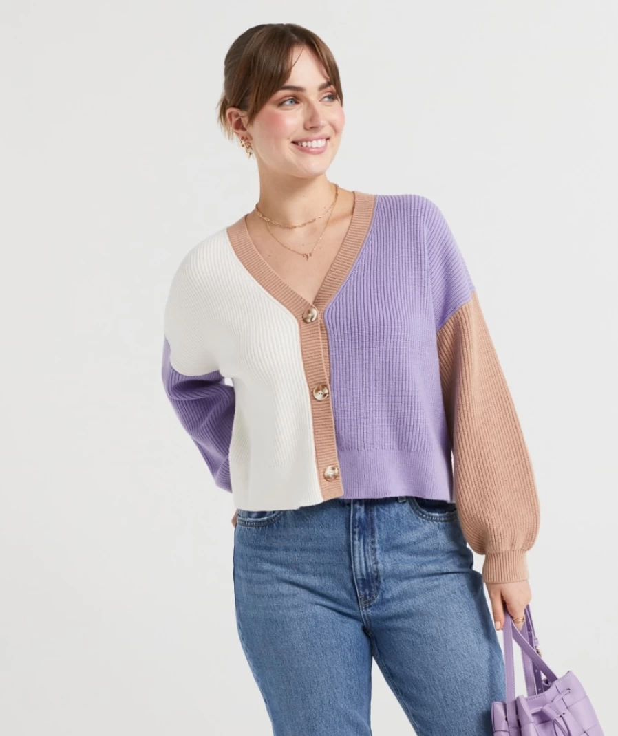 Sportsgirl Women's Multi Colour Block Knit Cardigan Jemma