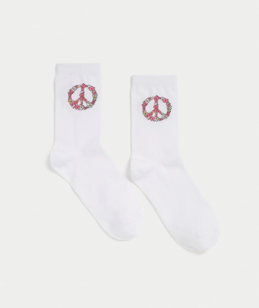Women's White Peace Crew Socks by Sportsgirl - Comfortable Casual Athletic Socks
