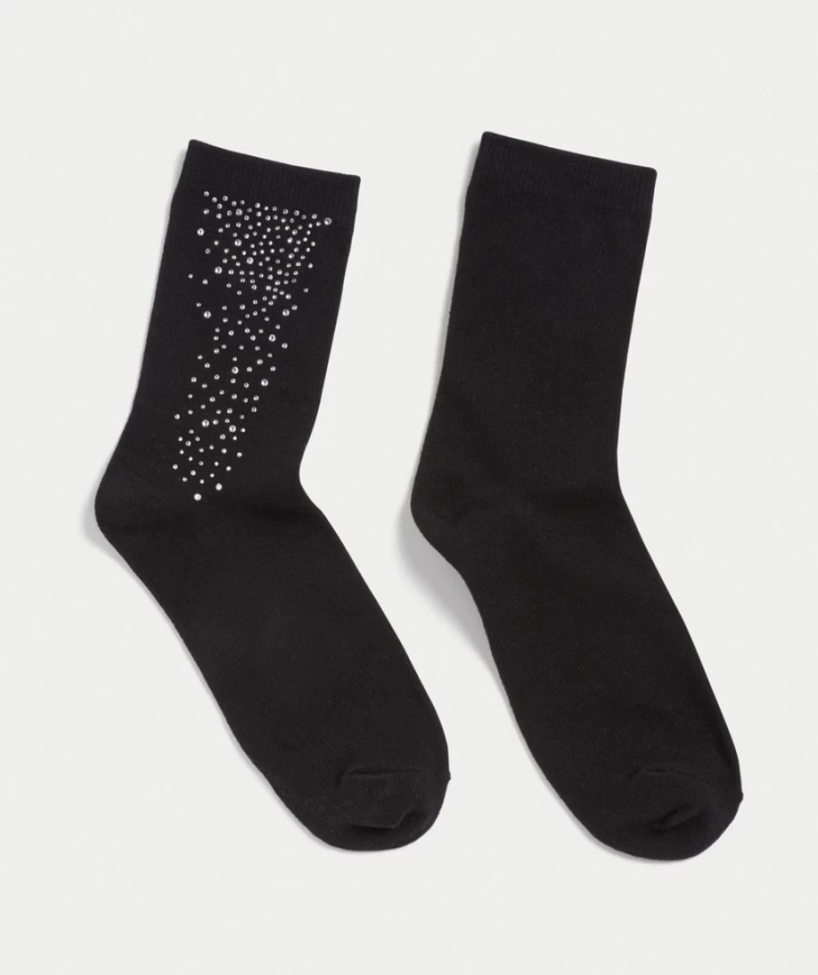Women's Black Rhinestone Embellished Crew Socks by Sportsgirl