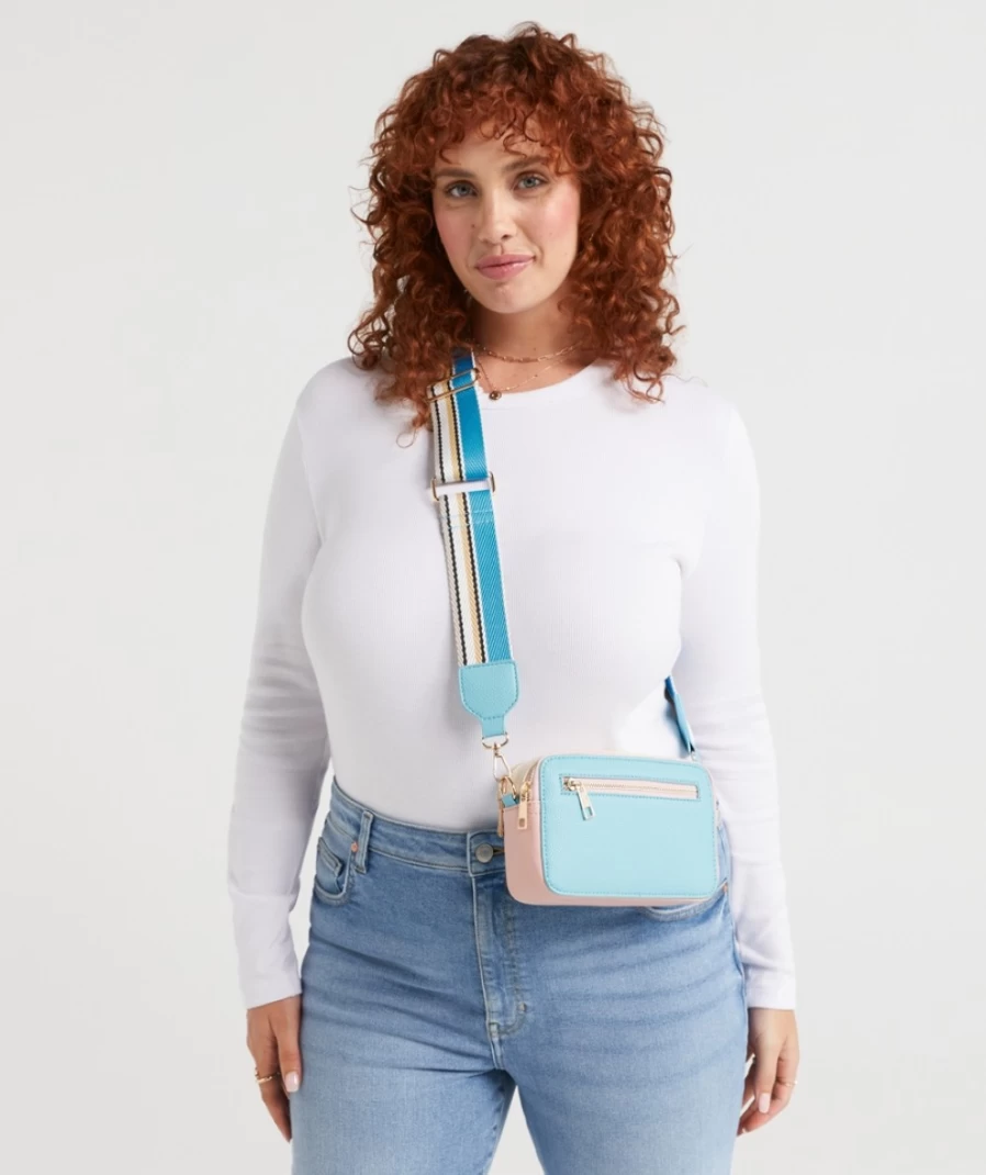 "Sportsgirl Women's Light Blue Spliced Camera Bag - Dillon Blue Crossbody Purse"