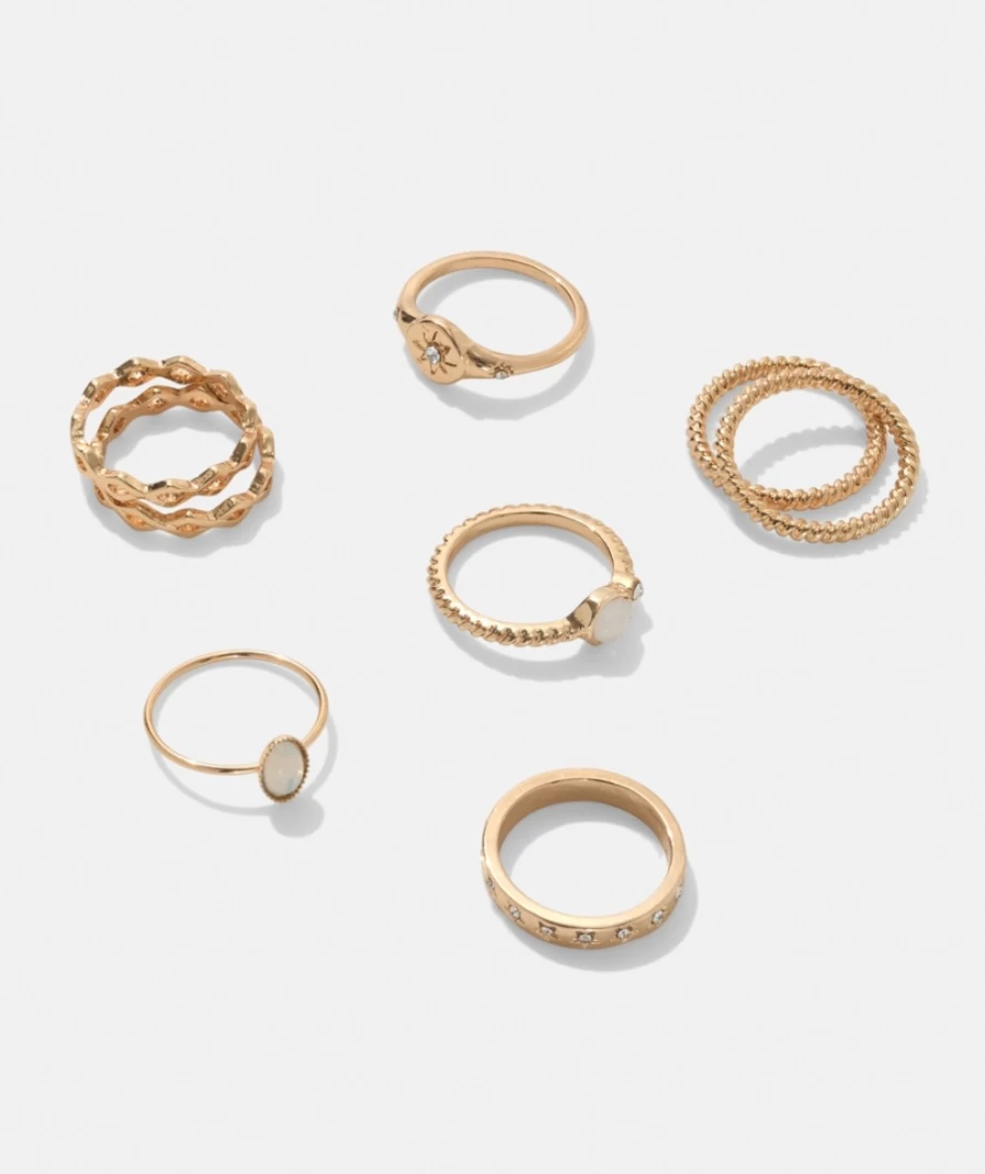 Sportsgirl Women's Gold Twinkle Ring Pack – Elegant Stackable Rings Set