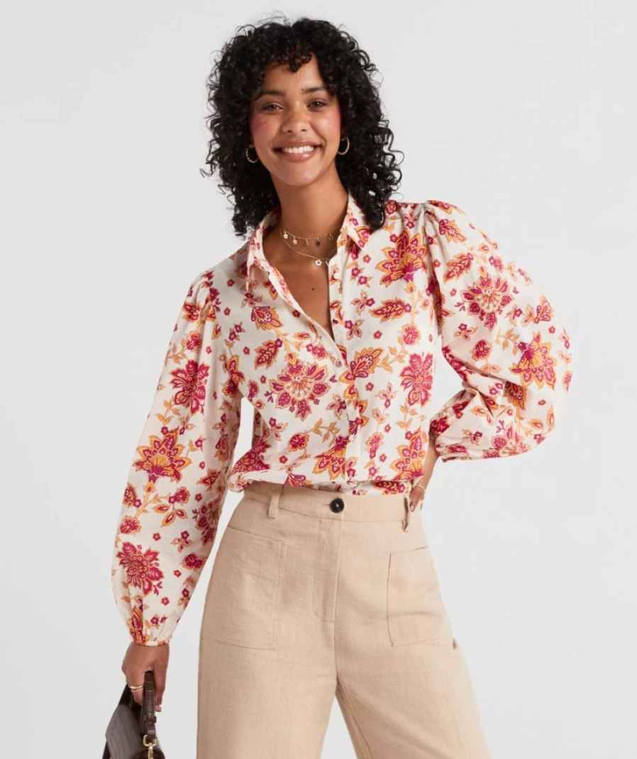 Sportsgirl Women's Zaida Floral Printed Cotton Shirt - Stylish & Comfortable Top