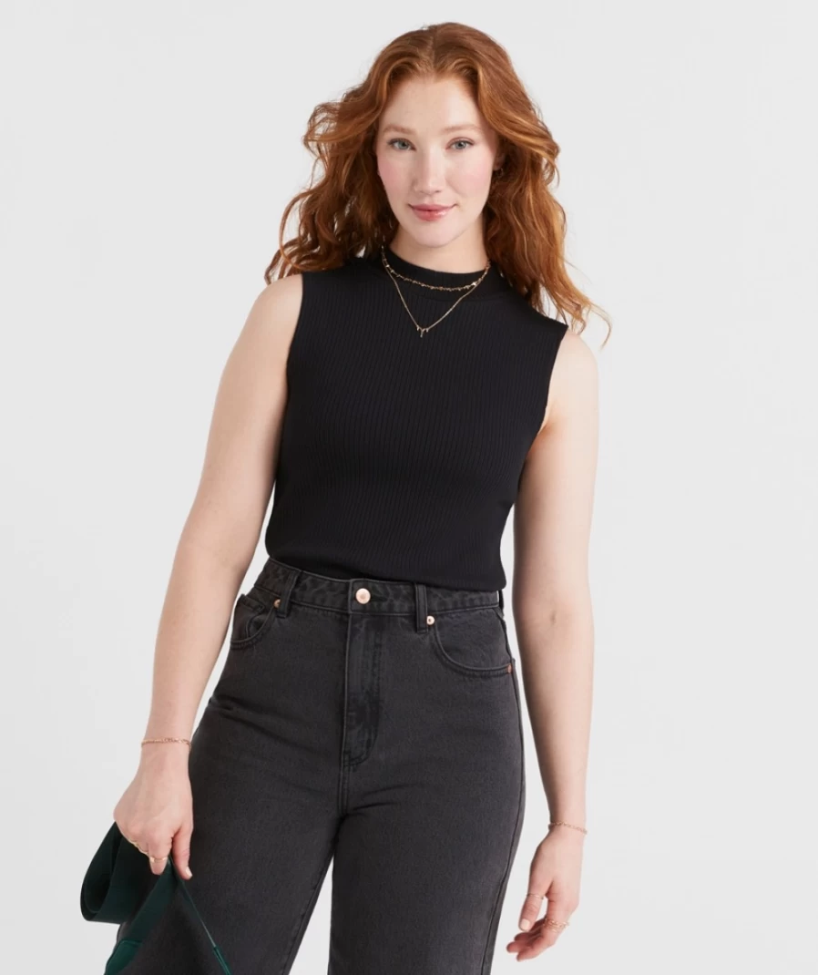 Sportsgirl Women's Taya Mock Neck Sleeveless Top - Stylish Casual Summer Blouse