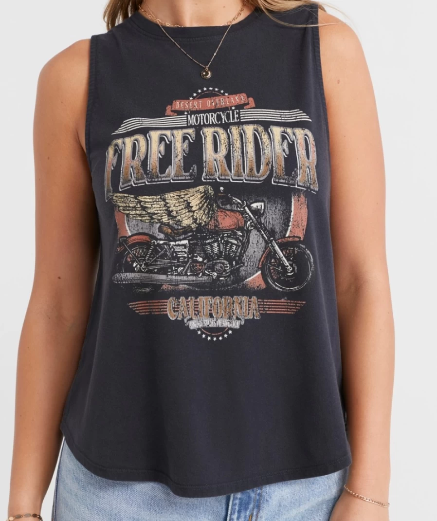 Sportsgirl Women's Washed Black Free Rider Graphic Tank Top