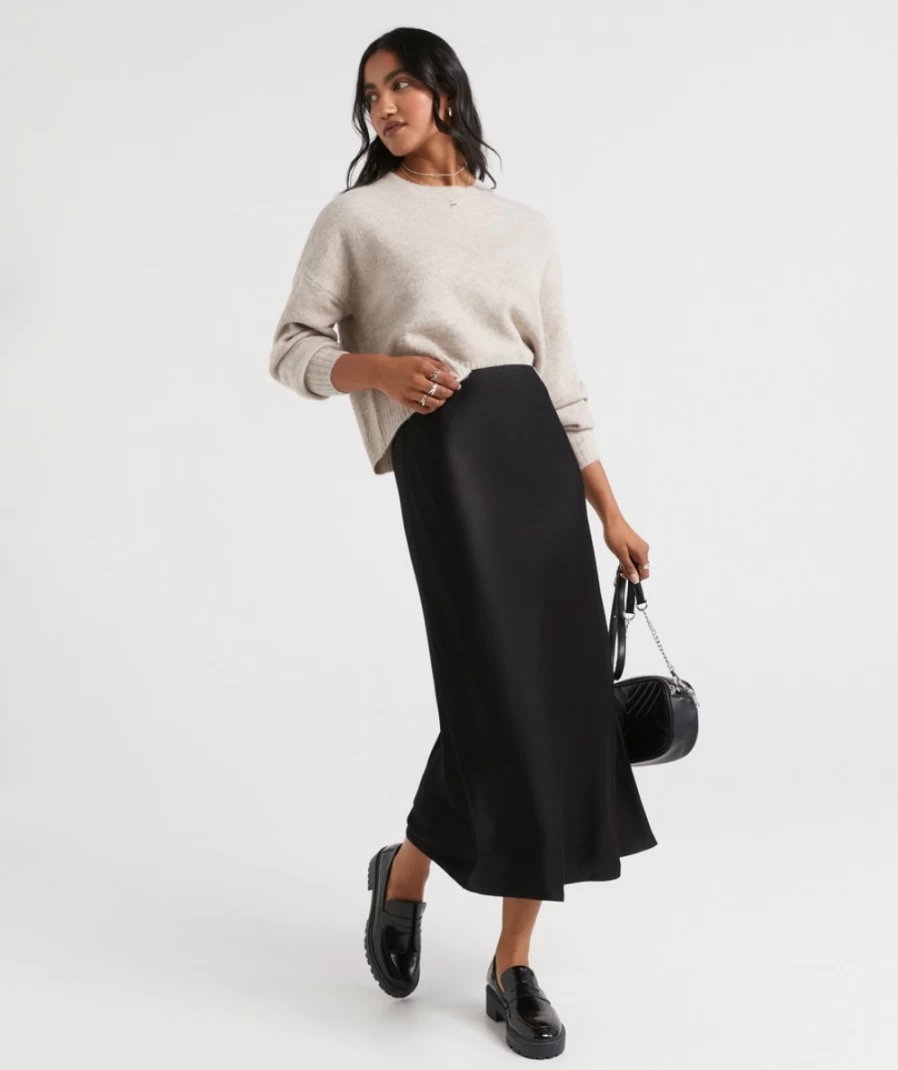 Sportsgirl Women's Shayla Satin Bias Cut Midi Skirt - Elegant High Waist Slip Skirt for Women