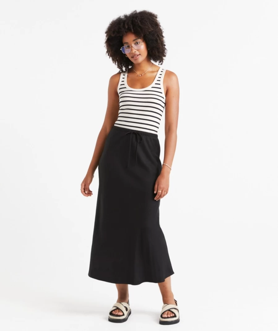 Sportsgirl Women's Ebony Linen Blend Drawstring Midi Skirt - Comfortable & Stylish Casual Wear