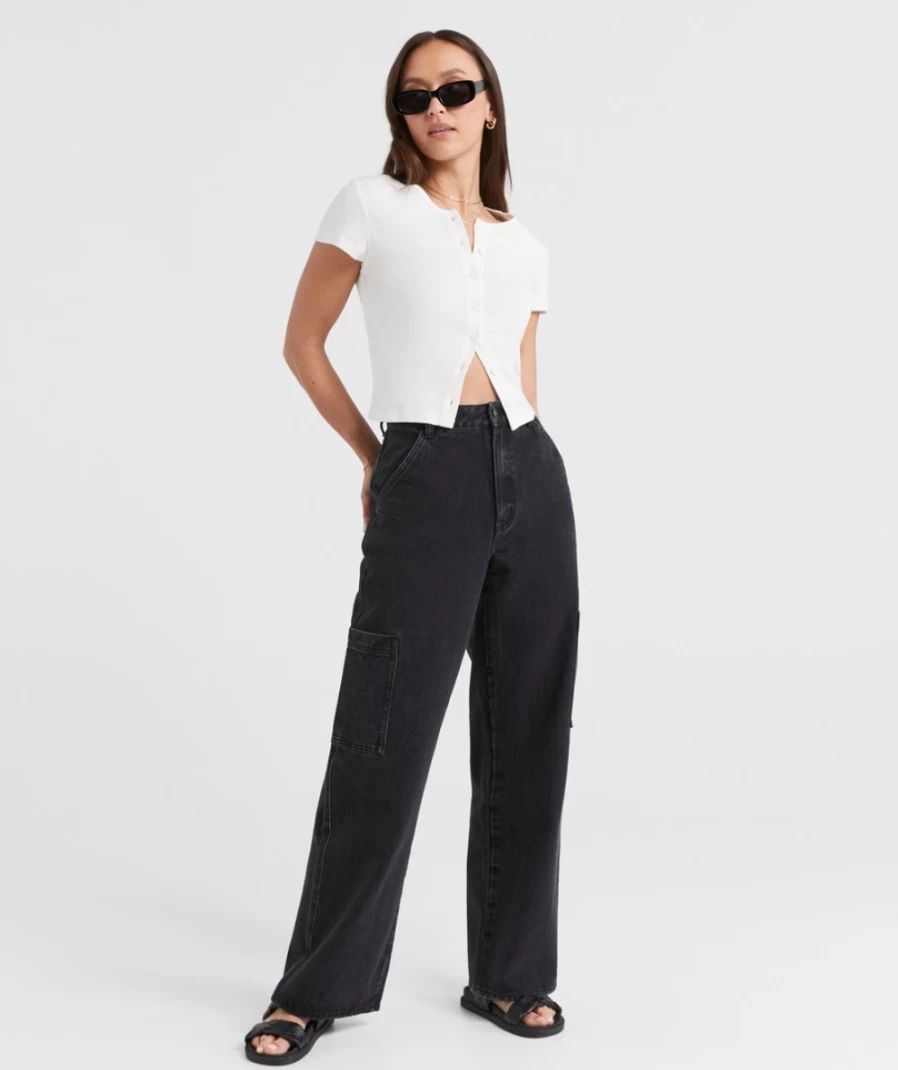 Women's Washed Black Cargo Jeans by Sportsgirl - Stylish & Comfortable