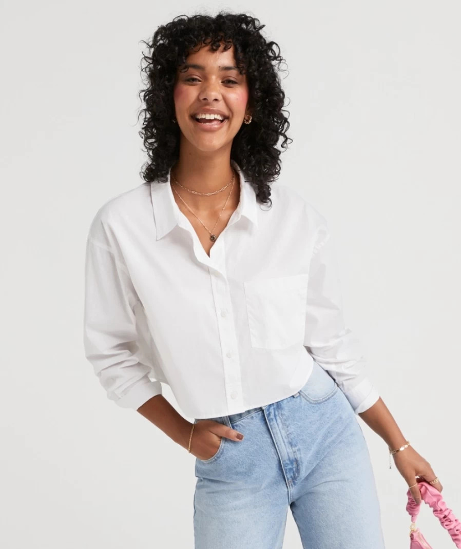 Sportsgirl Women's Adrienne Cropped Cotton Shirt - Stylish Casual Top