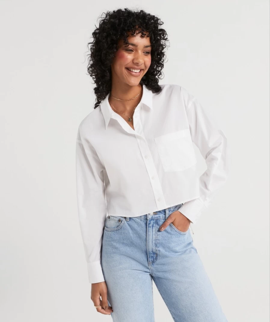Sportsgirl Women's Adrienne Cropped Cotton Shirt - Stylish Casual Top