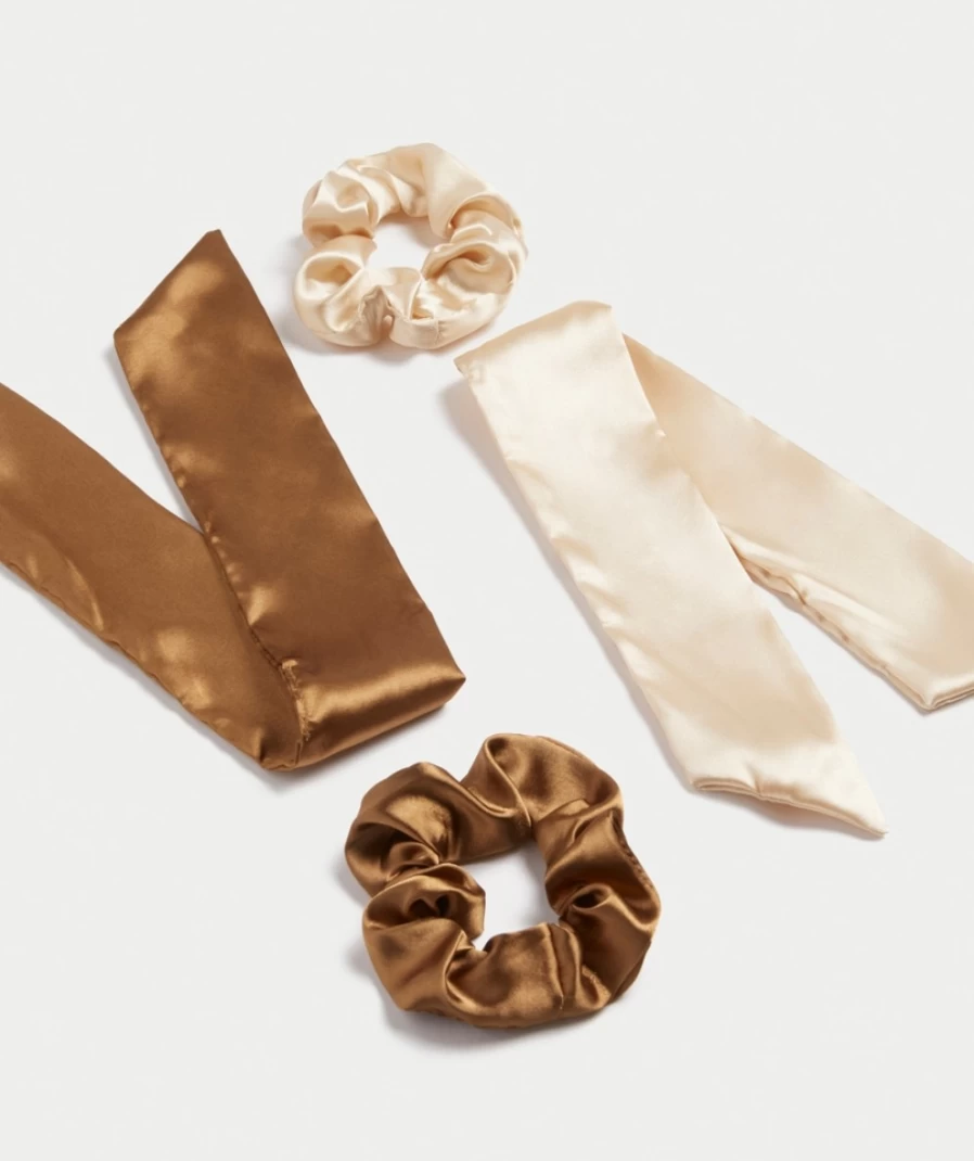 Sportsgirl Women's Multi-Color Scarf & Scrunchie Set - Neutral Tone Accessory Pack