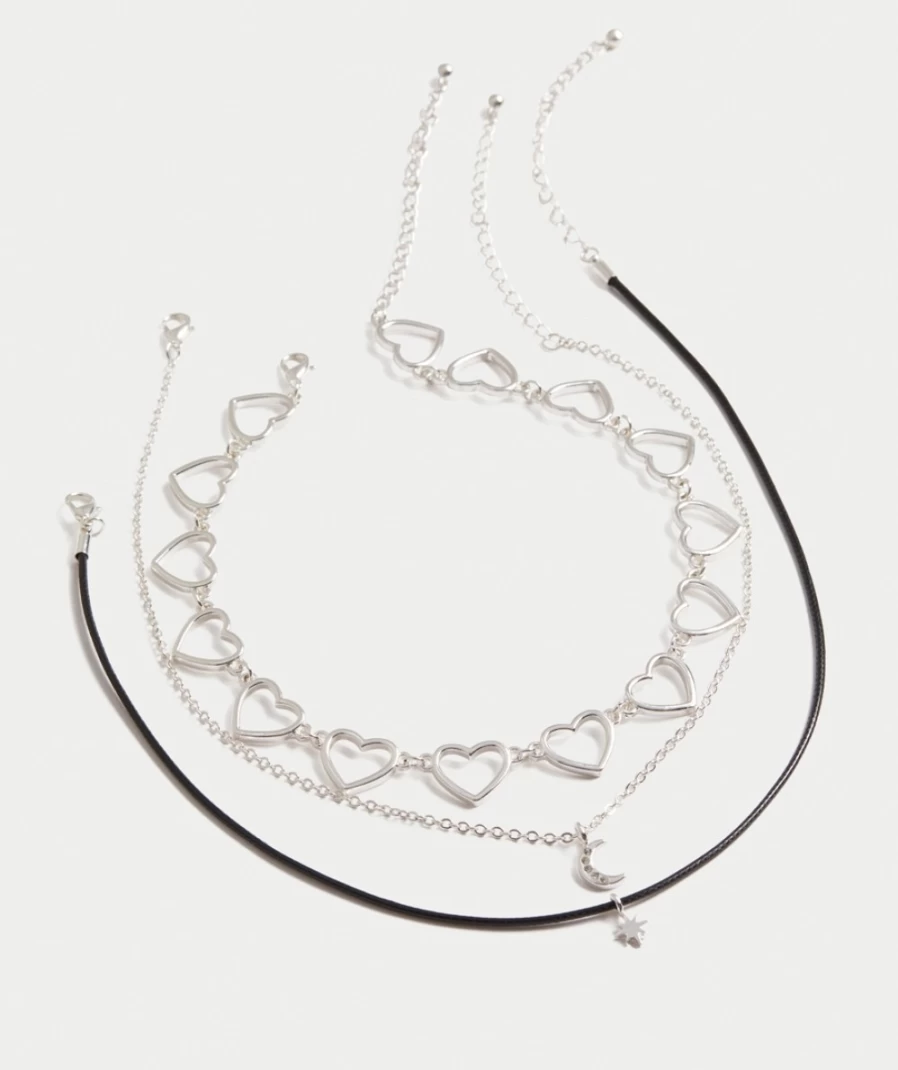 Sportsgirl Women's Rhodium Heart Choker Necklace Pack - Trendy Layered Chokers for Women