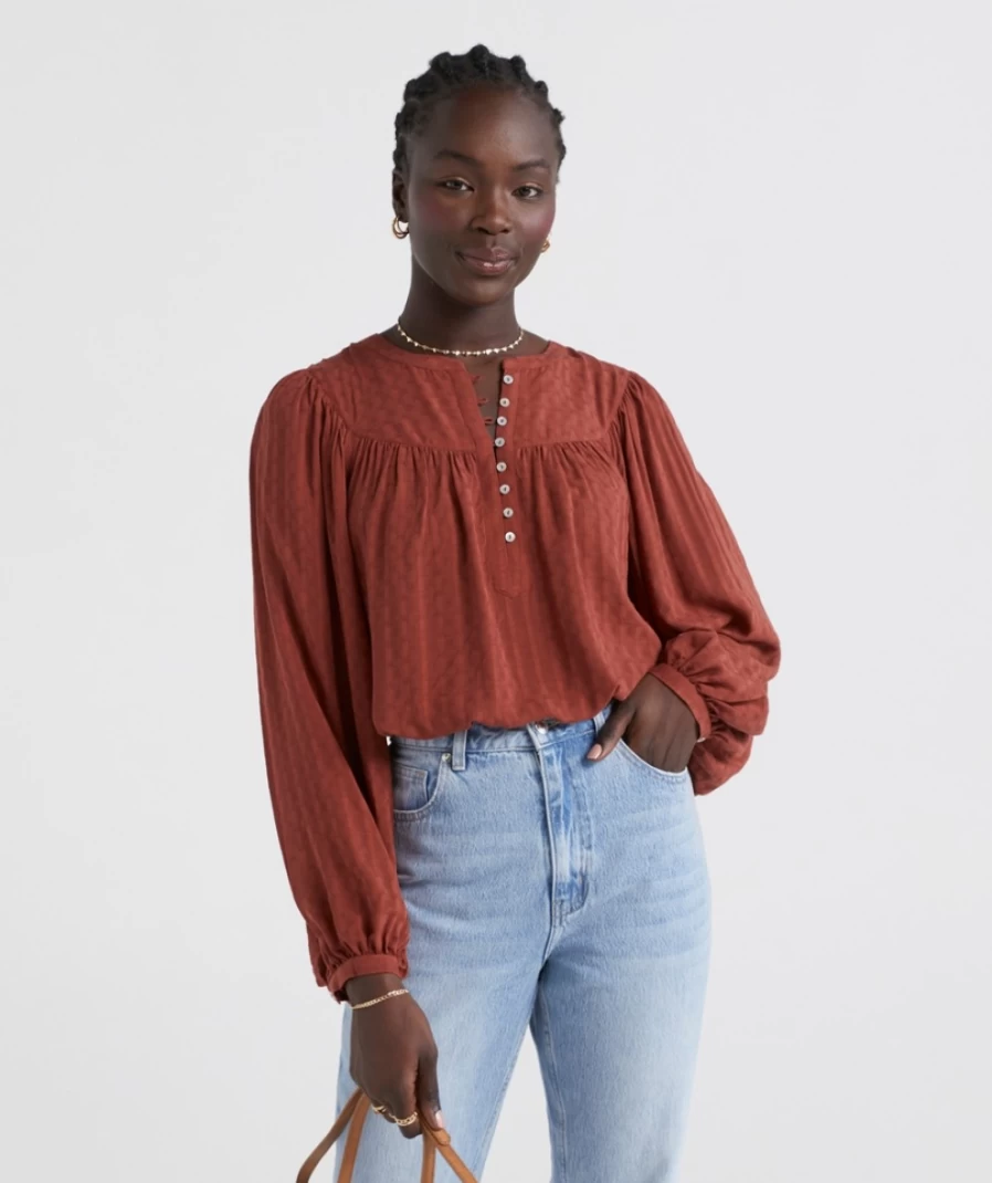 Sportsgirl Women's Maeve Jacquard Top in Spice - Floral Printed Blouse for Women