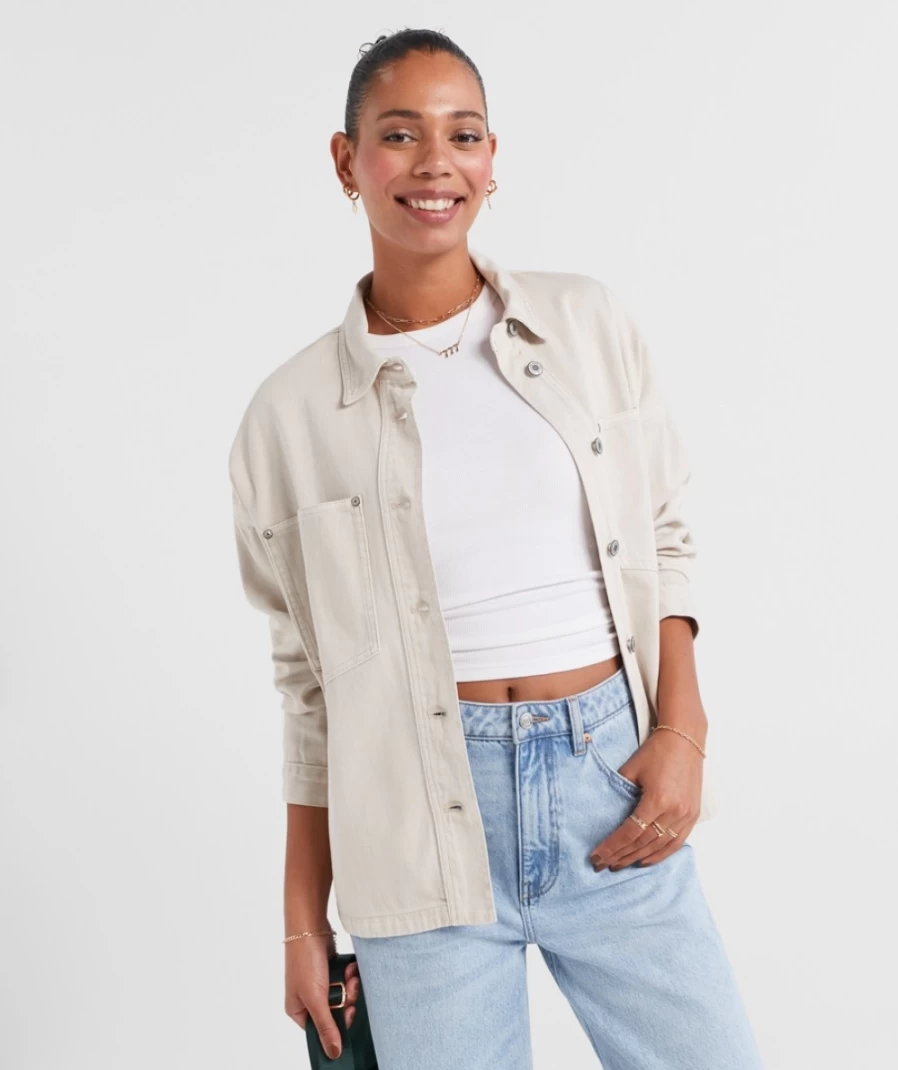 Women's Ecru Denim Shacket by Sportsgirl - Kira Oversized Button-Up Jacket