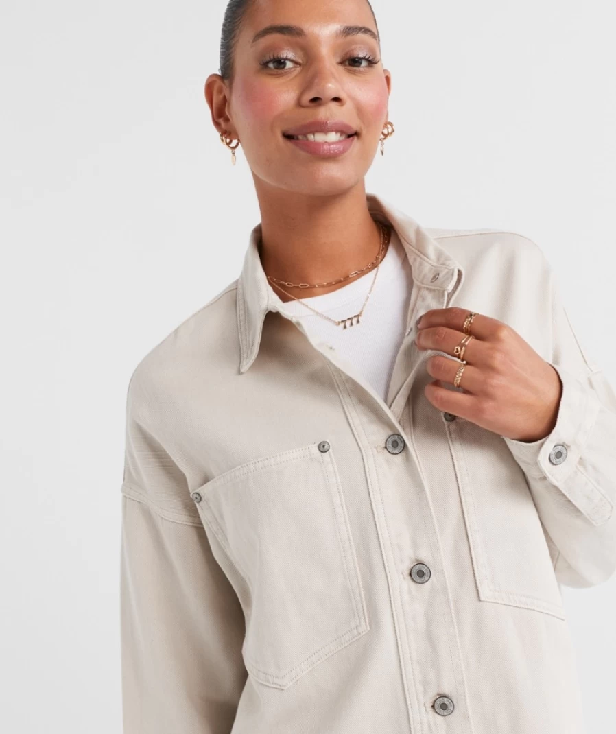 Women's Ecru Denim Shacket by Sportsgirl - Kira Oversized Button-Up Jacket