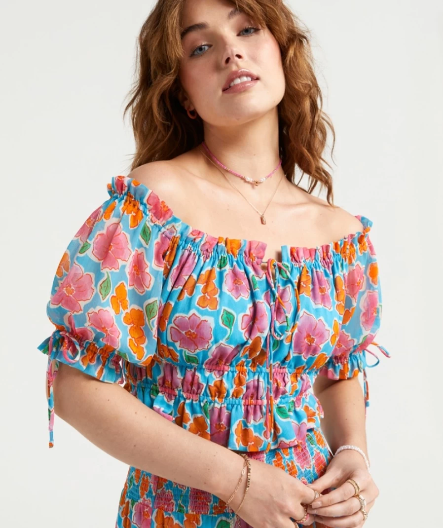 Sportsgirl Women's Blue Off Shoulder Top - Priscilla Casual Summer Blouse