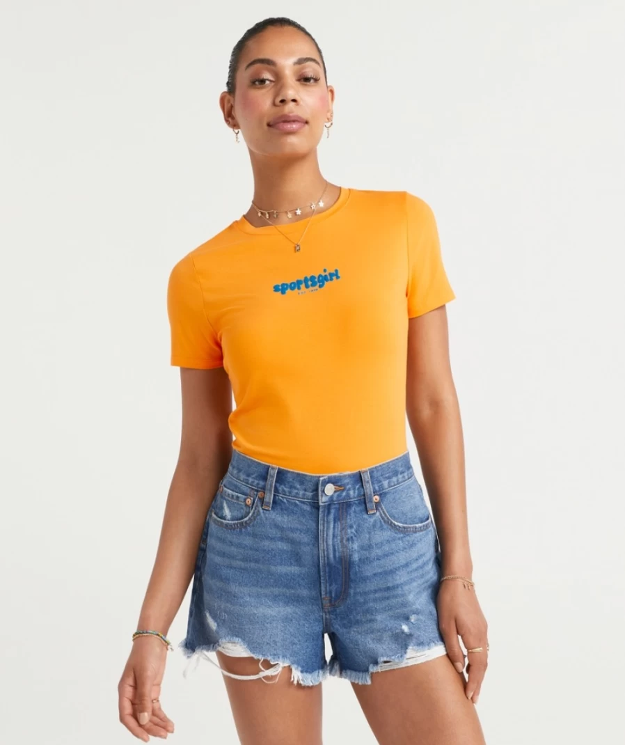 Sportsgirl Women's Rewind Bubble Logo Baby Tee - Vintage Inspired Casual Top