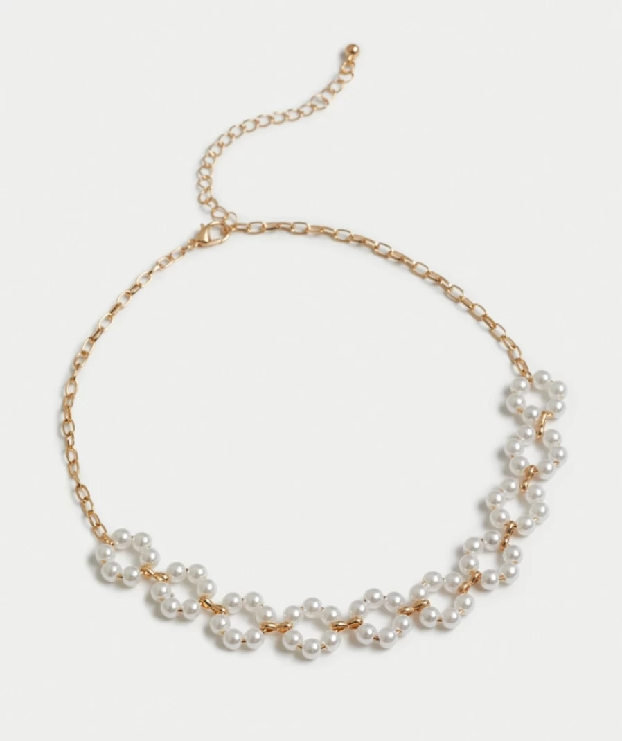 Sportsgirl Gold Pearl Choker Necklace for Women - Elegant Layered Chain Collar