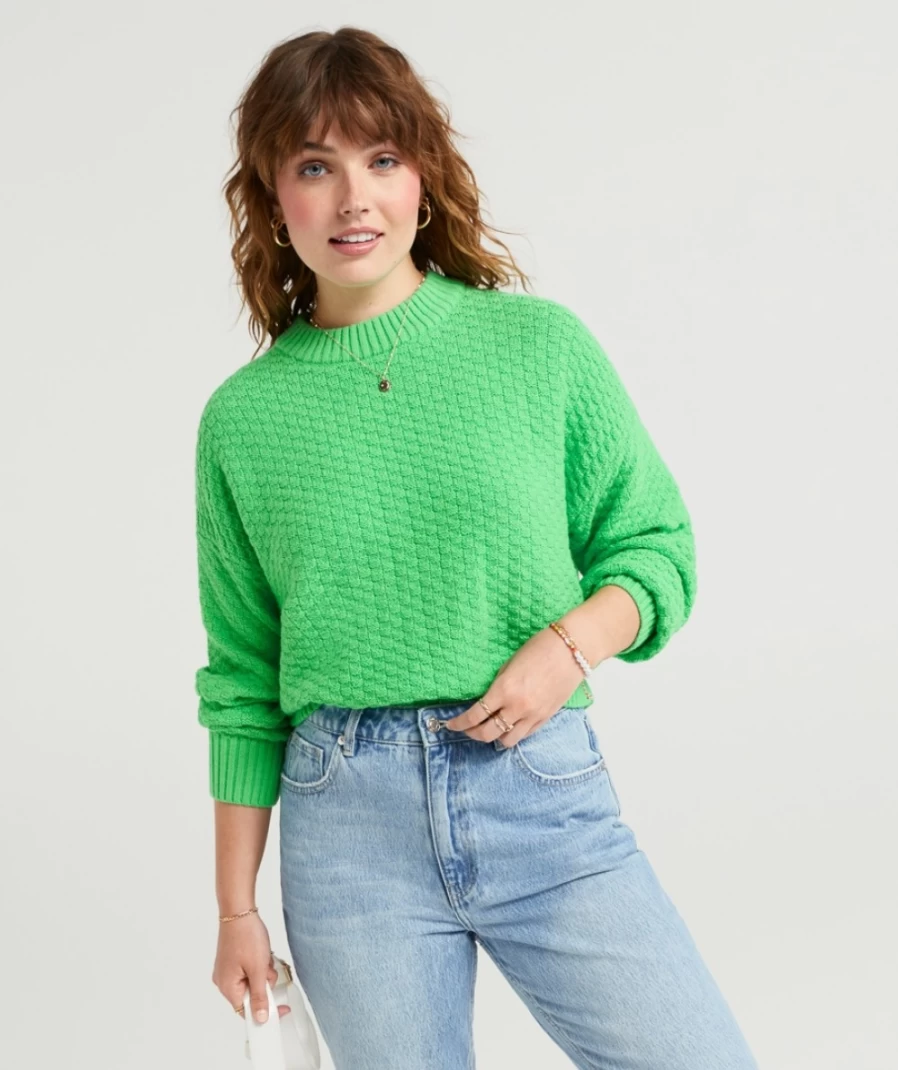 Sportsgirl Women's Green Roxanne Waffle Knit Sweater