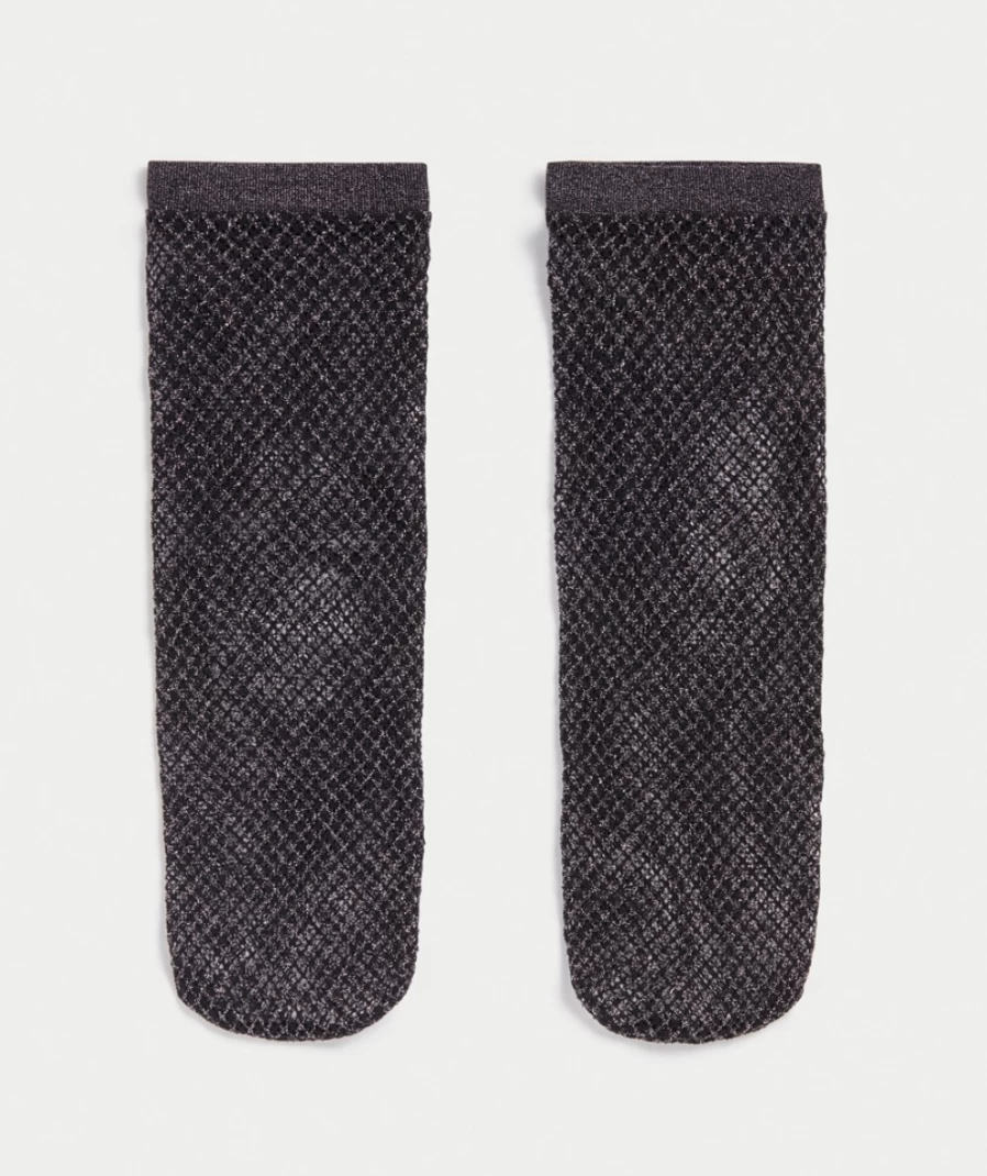 Women's Black Lurex Fish Net Socks by Sportsgirl - Stylish Metallic Sheer Hosiery