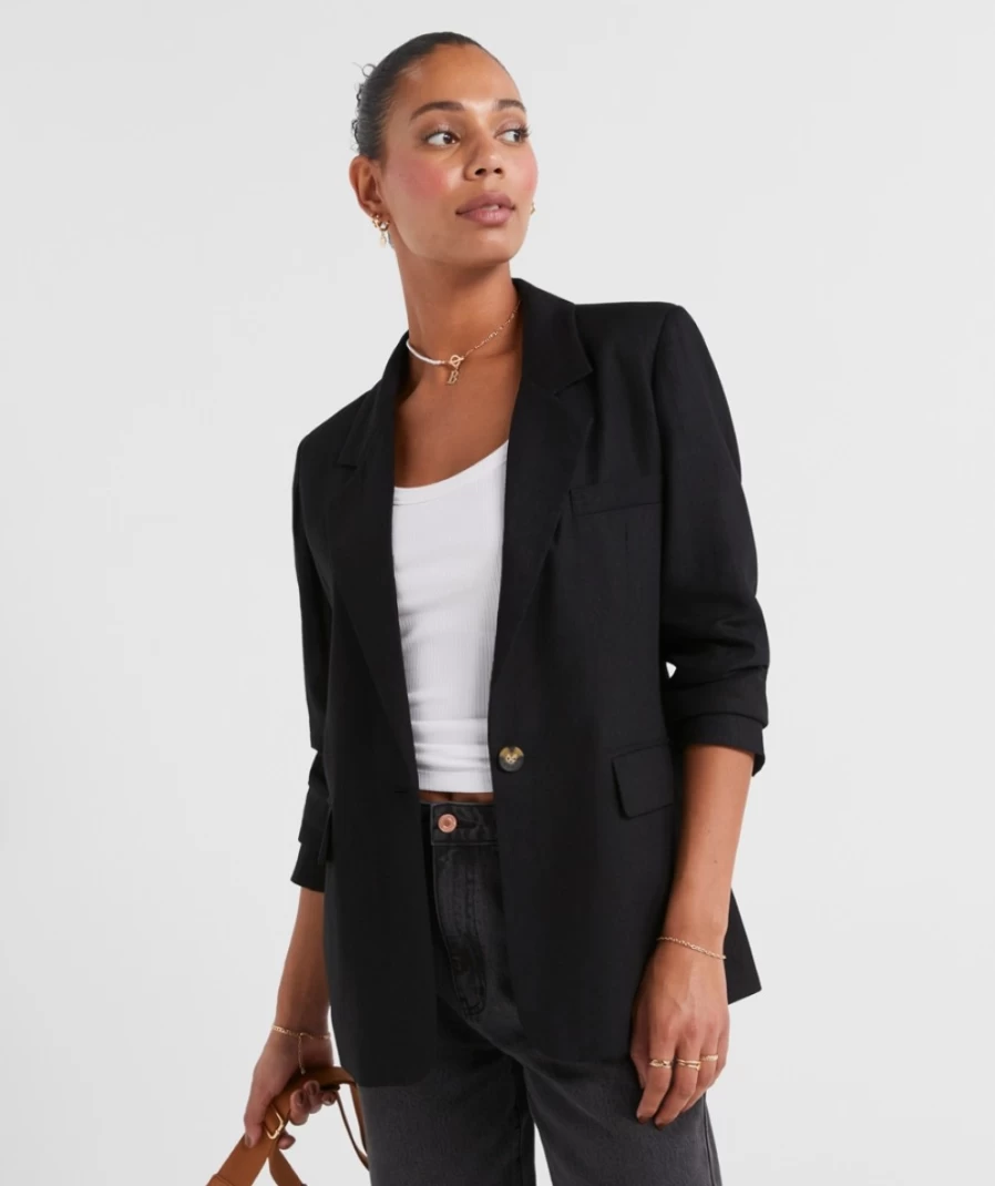 "Sportsgirl Women's Relaxed Fit Linen Blend Blazer – Lightweight Casual Jacket"