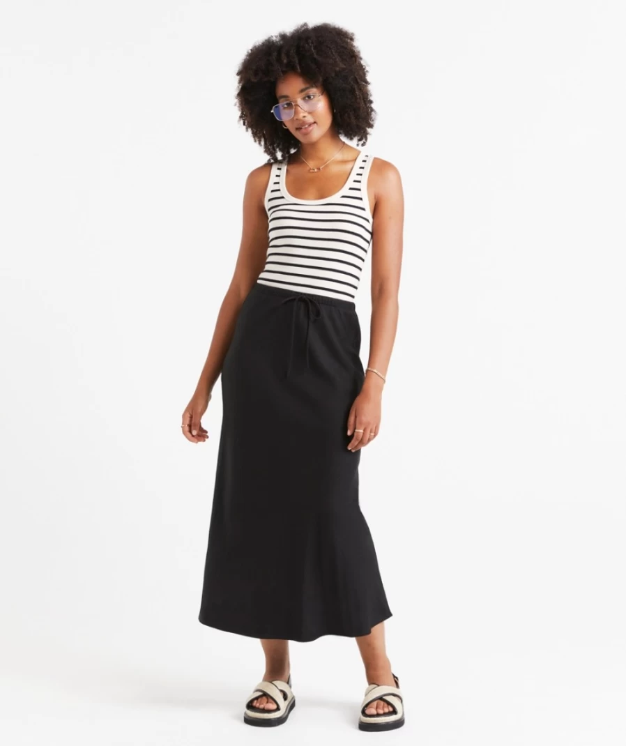 Sportsgirl Women's Ebony Linen Blend Drawstring Midi Skirt - Comfortable & Stylish Casual Wear