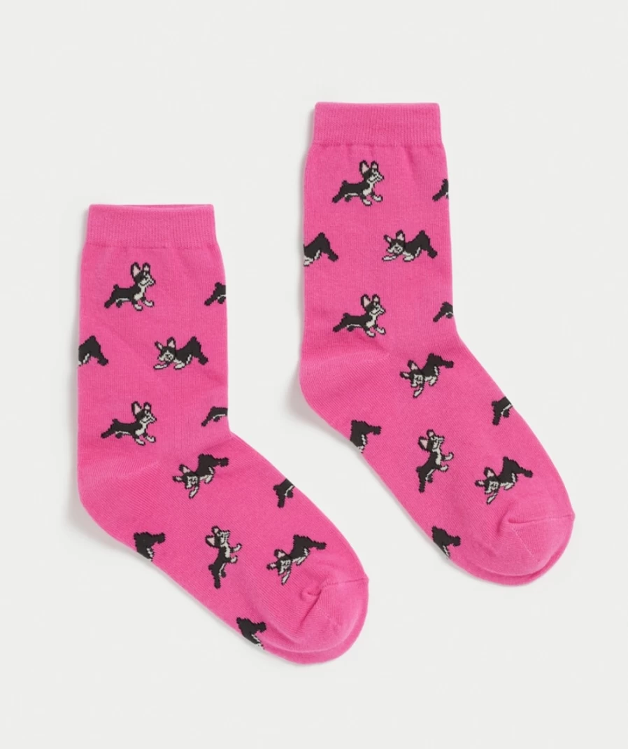 Women's Hot Pink Boston Terrier Crew Socks by Sportsgirl - Fun Dog Lover Gift