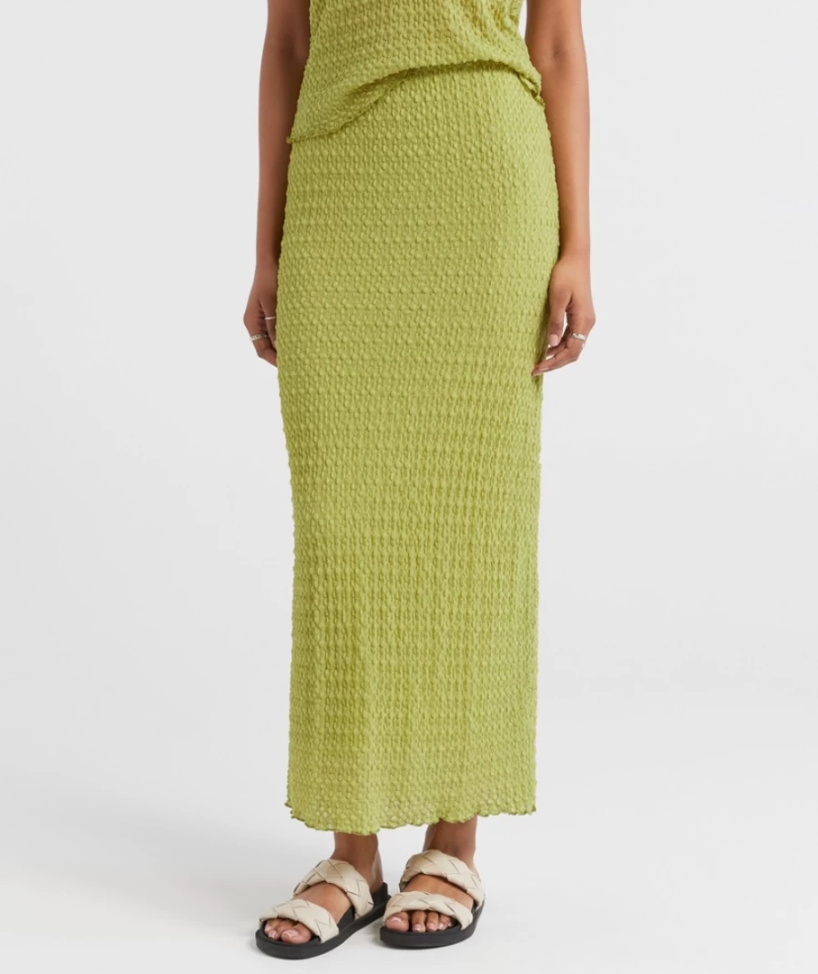 Sportsgirl Women's Green Quinnie Textured Mesh Maxi Skirt - Boho Flowy Long Skirt