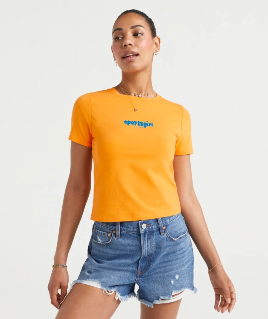 Sportsgirl Women's Rewind Bubble Logo Baby Tee - Vintage Inspired Casual Top