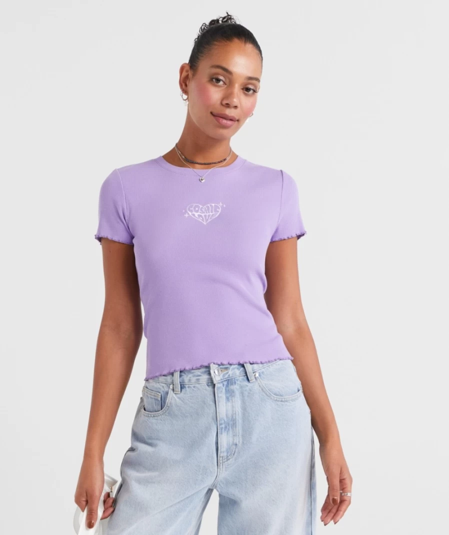 Sportsgirl Women's Lilac Cosmic Love Graphic Baby Tee