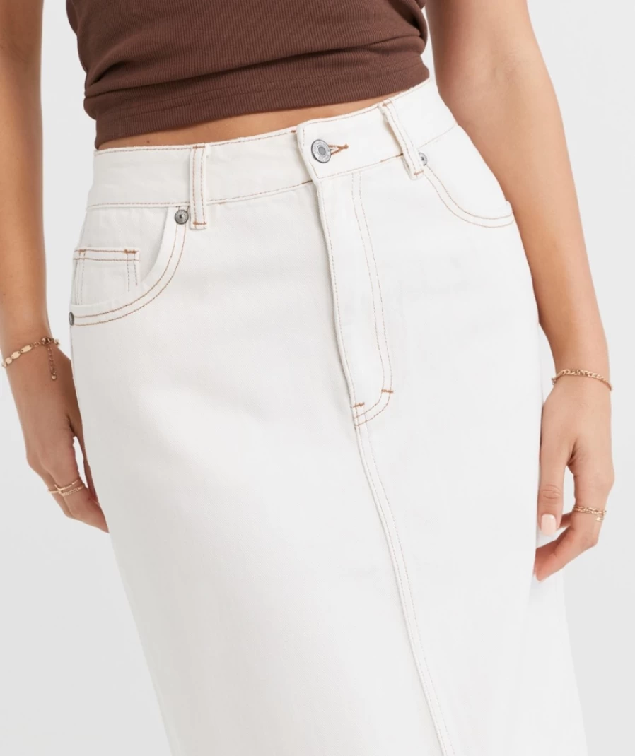 Sportsgirl Women's Bone Courtney Denim Maxi Skirt - Classic Long Denim Skirt for Women