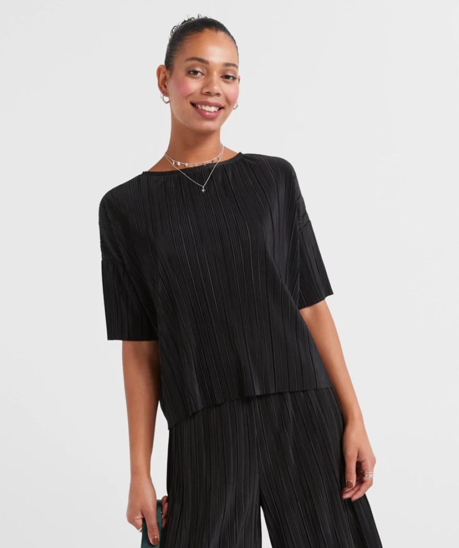 Sportsgirl Women's Black Sadie Plisse Pleated Top