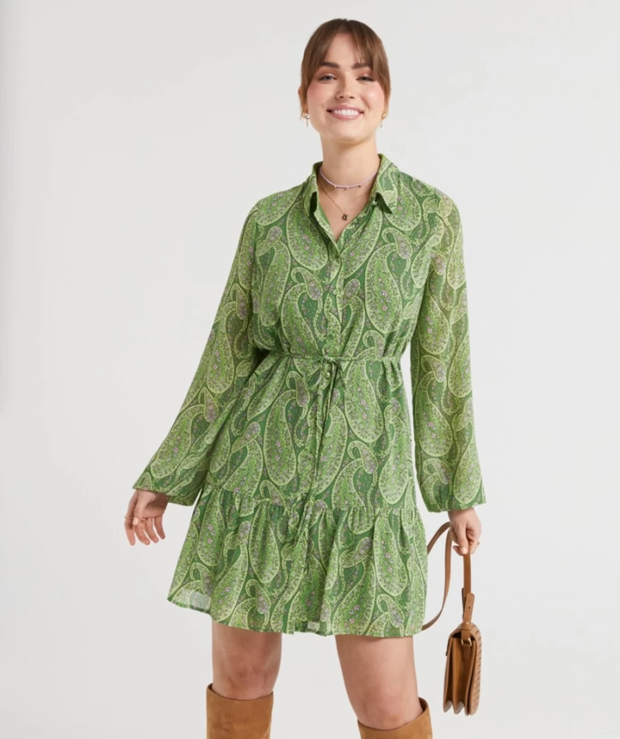Sportsgirl Women's Paisley Print Allison Georgette Shirt Mini Dress