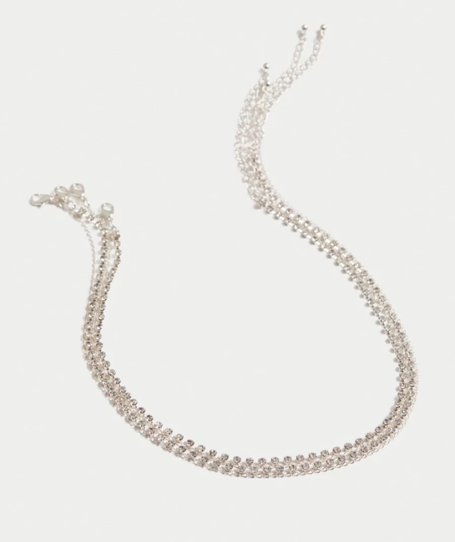 Sportsgirl Women's Silver Rhinestone Chain Necklace Pack - Sparkling Layered Jewelry Set