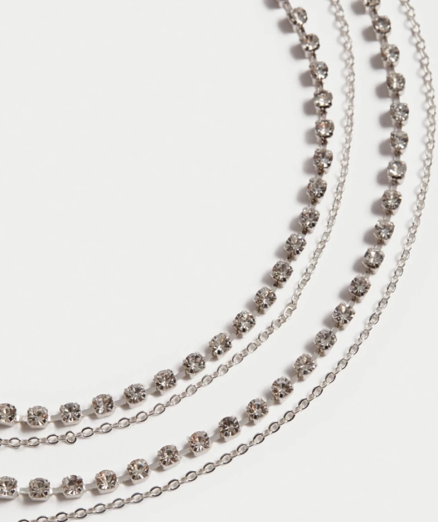 Sportsgirl Women's Silver Rhinestone Chain Necklace Pack - Sparkling Layered Jewelry Set