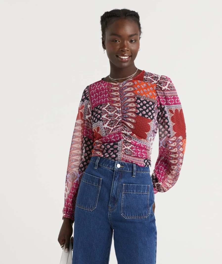 Sportsgirl Women's Celia Ruched Front Blouse in Multi Color
