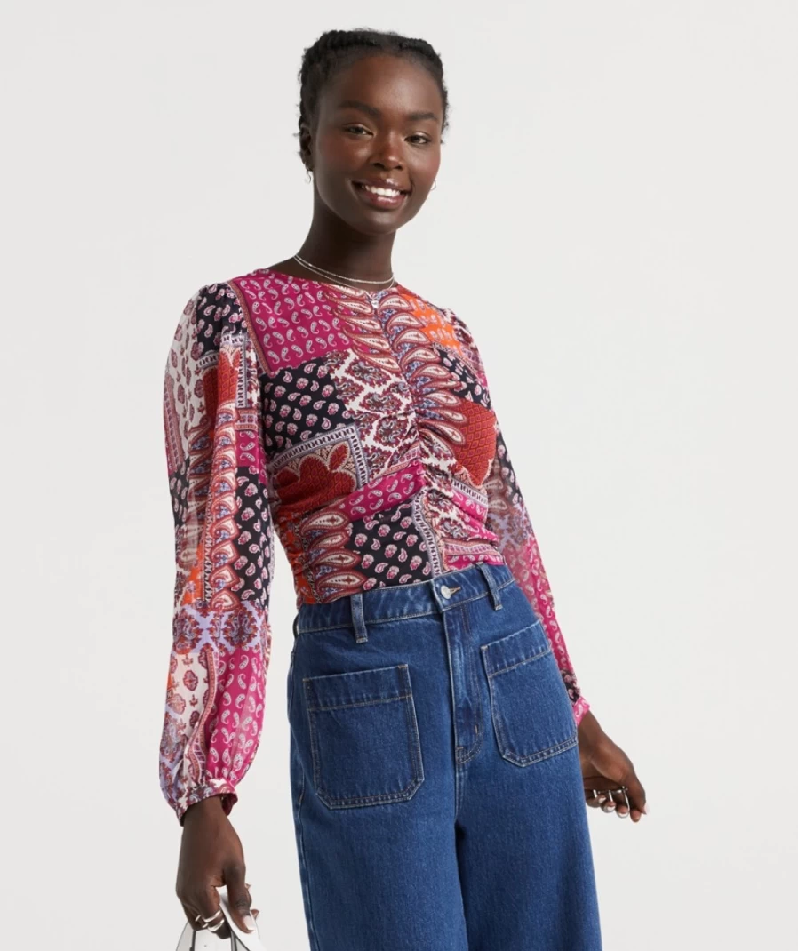 Sportsgirl Women's Celia Ruched Front Blouse in Multi Color