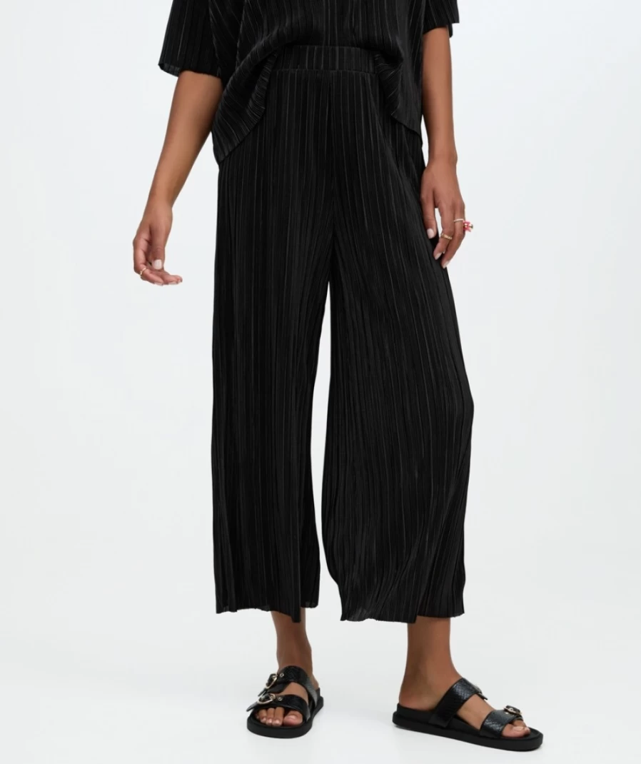 Sportsgirl Women's Plisse Pleated Wide Leg Culotte Pants for Casual Wear