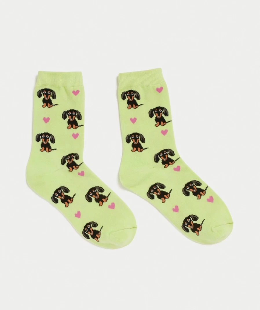 Women's Mint Puppy Love Crew Socks by Sportsgirl - Cute Dog Design Comfortable Ankle Socks