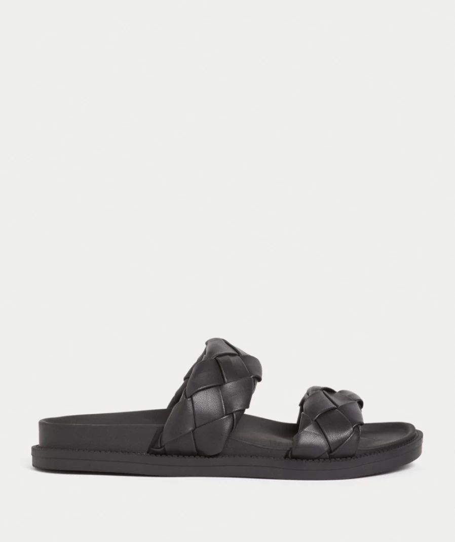 Sportsgirl Women's Black Woven Slide Sandals - Parker Style Comfort Footwear