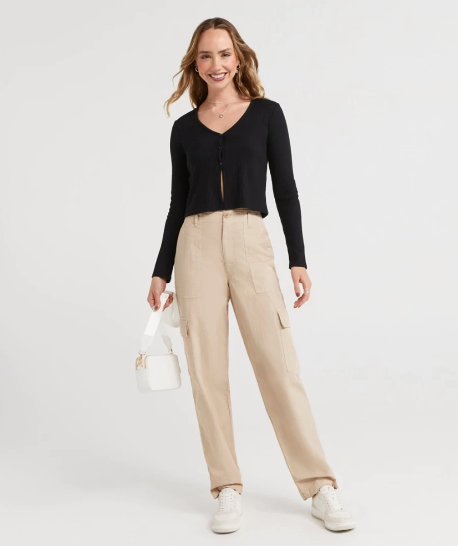 Sportsgirl Women's Stone Parachute Cargo Pants | Misha Style Casual Wear